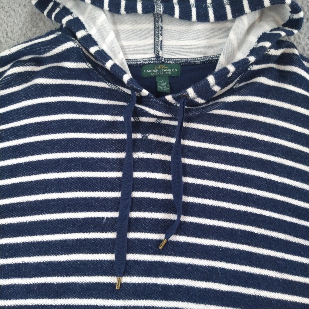 Lauren Jeans Co. Pullover Hoodie Ralph Lauren Womens Large Blue Striped Nautical - Picture 6 of 16